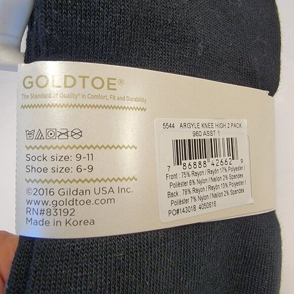 NWT Gold Toe Men's Argyle Knee Sock Reinforced Toe Soft Spun Rayon 2 PAIRS - Picture 6 of 7